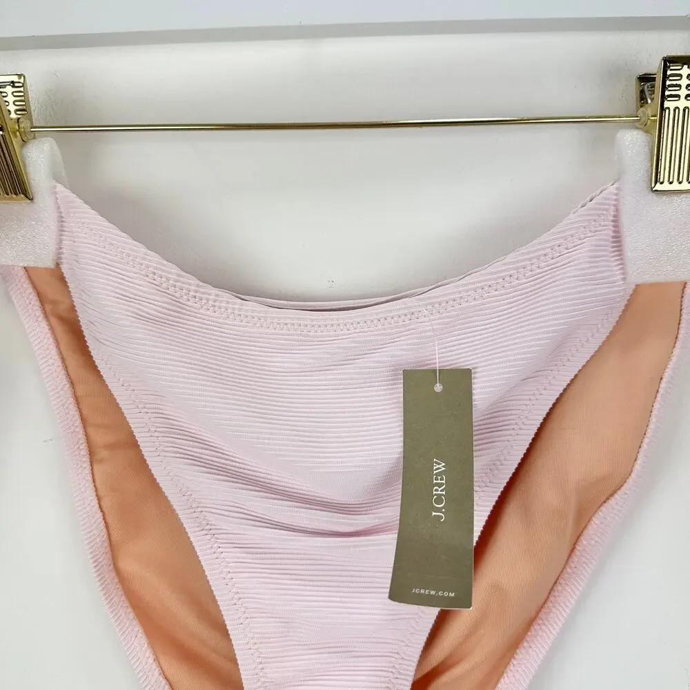 J.Crew Ribbed Ribbed Curved Waist Cheeky String Bikini Bottom Pink XL NWT